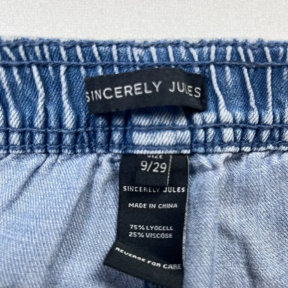 Sincerely Jules Jeans Womens 9 x 29 Blue Denim Lyocell Pockets Mid-Rise Wide Leg